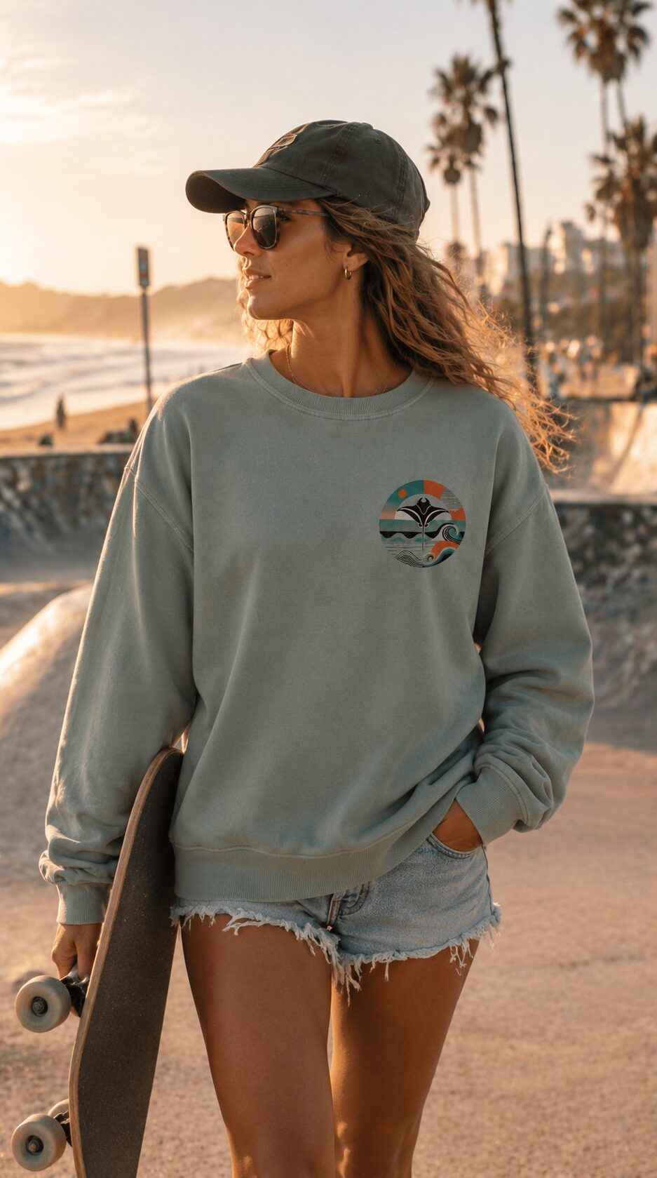 Sudadera RAYA Sage en modelo, vista frontal