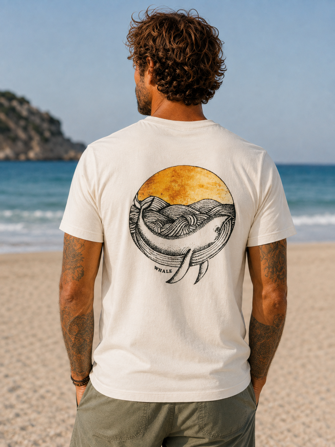 Camiseta BALLENA ART de algodón orgánico - diseño de ballena en espalda