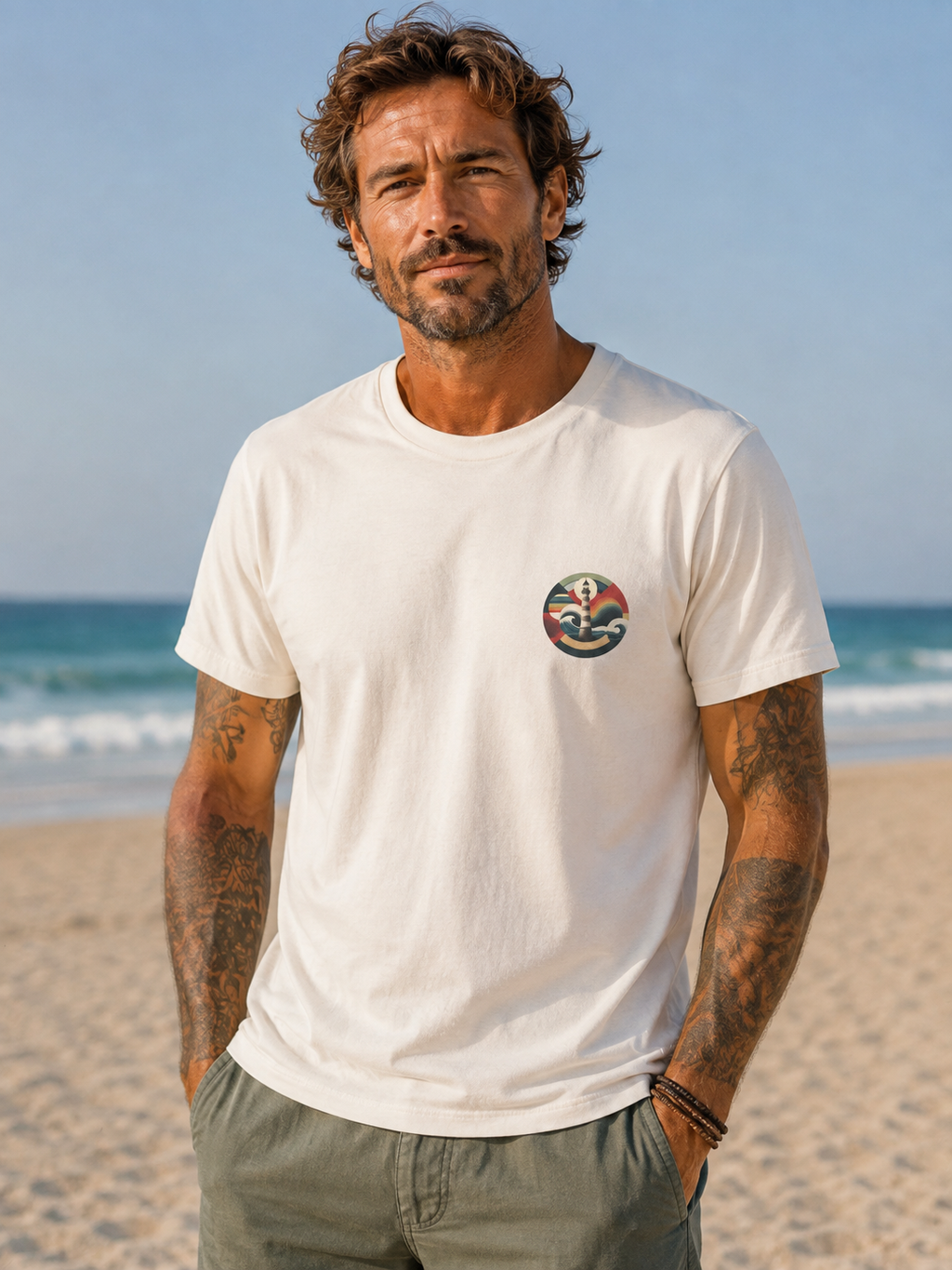 Modelo con camiseta FARO de algodón orgánico The Seagrass