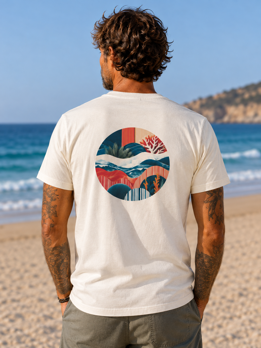 Camiseta ARRECIFE – diseño trasero en modelo hombre