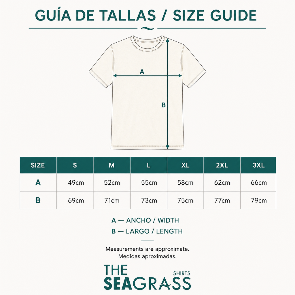 Guía de tallas camiseta TUNA FRUTTI – color Sage
