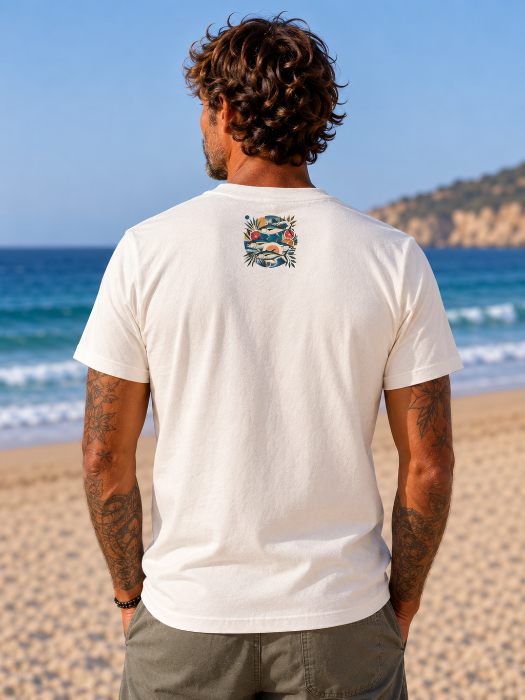 Camiseta TUNA FRUTTI – modelo de espaldas – color Sage
