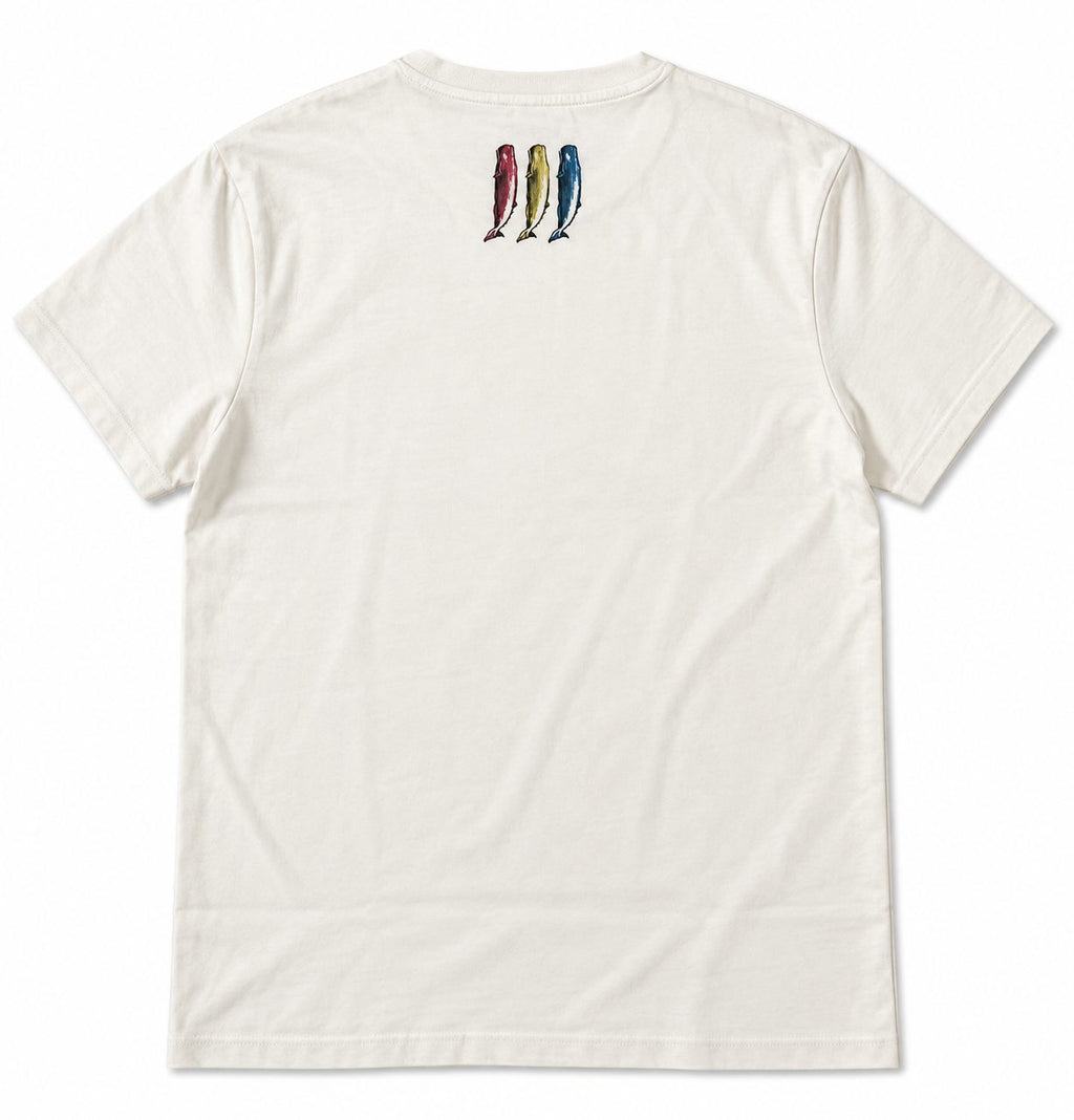 Camiseta WARHOL Vintage de algodón orgánico – pequeño estampado de tres cachalotes en la espalda