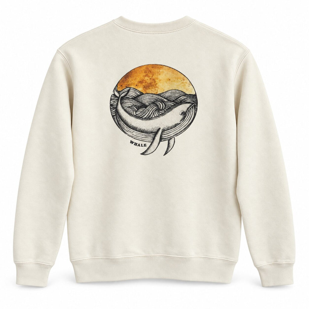 Sudadera Ballena Art Vintage vista trasera con estampado grande de ballena
