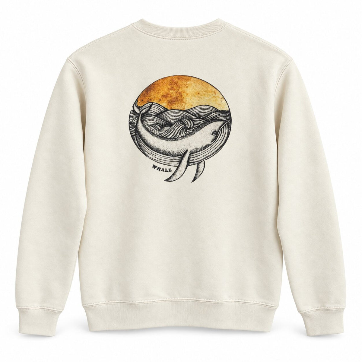 Sudadera Ballena Art Vintage vista trasera con estampado grande de ballena