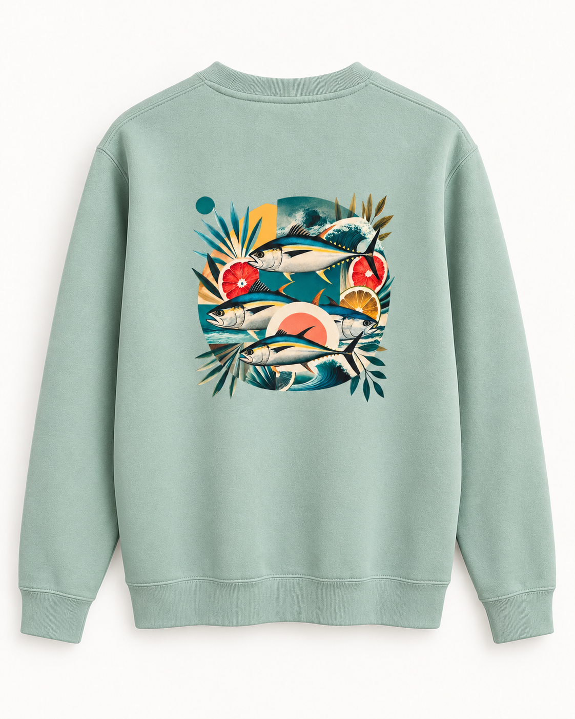 Sudadera TUNA FRUTTI Sage con estampado de atunes, vista delantera